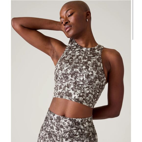 Athleta Conscious Train Crop Bra A-C Size M Racerback EUC Opaline Floral Black - Picture 1 of 4